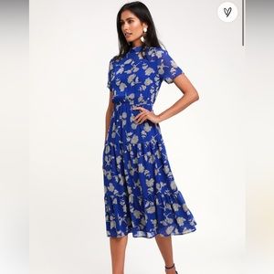 Lulu’s Dressed Up Royal Blue Floral Print Midi Dress